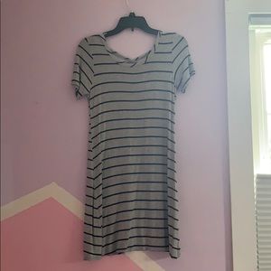 Grey and Navy Striped T-Shirt Dress